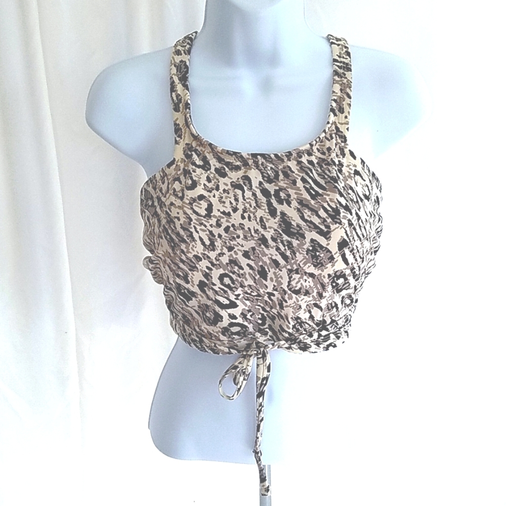 All In Motion Women's Black and Cream Tie Around Swimsuit Top Size XL 16